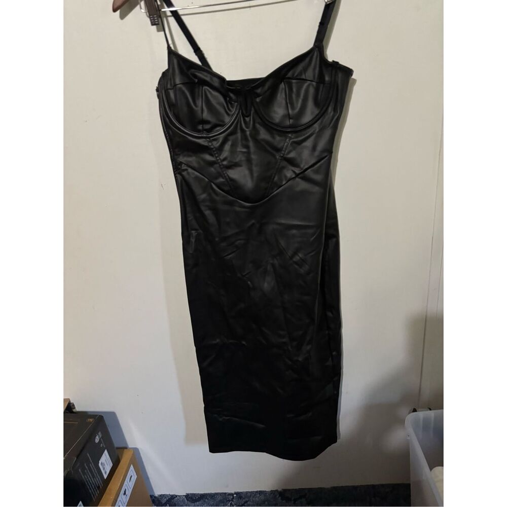 Brand New Popilush Women's Medium Faux Leather Shapewear Bodysuit Dress